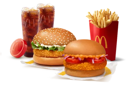 Burger Combo for 2: McVeggie + McAloo Tikki with Coke Burger Combo for 2: McVeggie + McAloo Tikki with Coke