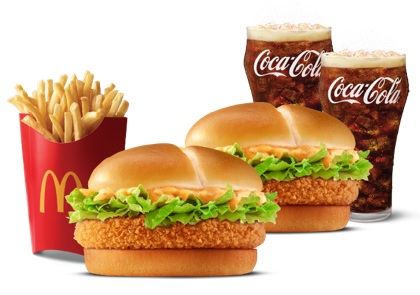 2 Crispy Veggie Burger  + Fries (L) + 2 Coke