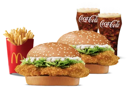 2 Crispy Chicken Burger + Fries (L) + 2 Coke
