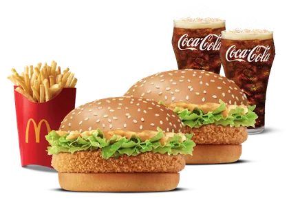 2 Crispy Veggie Burger  + Fries (L) + 2 Coke