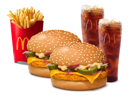 Burger Combo for 2: Grilled Chicken & Cheese Burger Combo for 2: Grilled Chicken & Cheese