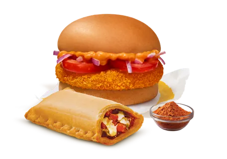 McAloo Tikki Burger + Veg Pizza McPuff + Piri Piri Spice Mix McAloo Tikki Burger + Veg Pizza McPuff + Piri Piri Spice Mix