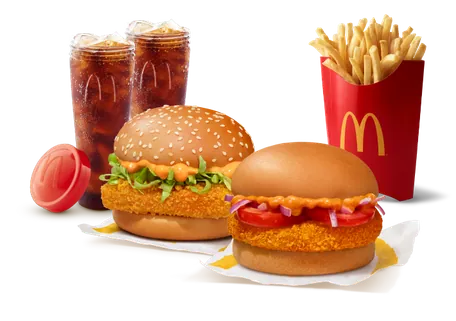 Burger Combo for 2: McSpicy Paneer + McAloo Tikki with Coke Burger Combo for 2: McSpicy Paneer + McAloo Tikki with Coke
