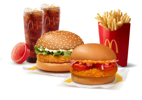 Burger Combo for 2: McVeggie + McAloo Tikki with Coke Burger Combo for 2: McVeggie + McAloo Tikki with Coke