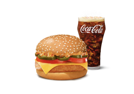 Mexican Grilled Chicken Cheese Burger + Coke (M) Mexican Grilled Chicken Cheese Burger + Coke (M)