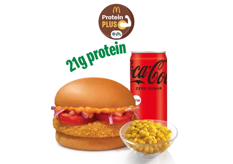 McAloo Tikki Burger Protein Plus+ Corn + Coke Zero