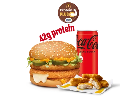 McCheese Chicken Burger Protein Plus + 4 Pc Chicken Nuggets+ Coke Zero