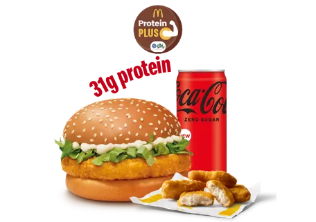 McChicken Burger Protein Plus + 4 Pc Chicken Nuggets + Coke Zero