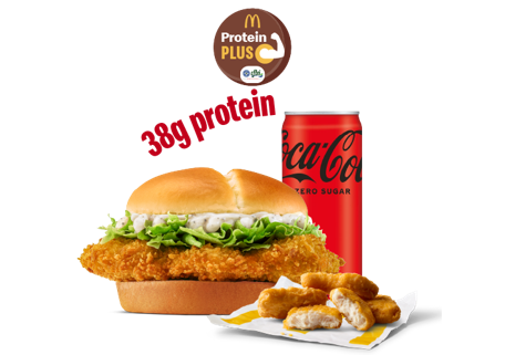 McCrispy Chicken Burger Protein Plus + 4 Pc Chicken Nugget + Coke Zero McCrispy Chicken Burger Protein Plus + 4 Pc Chicken Nugget + Coke Zero