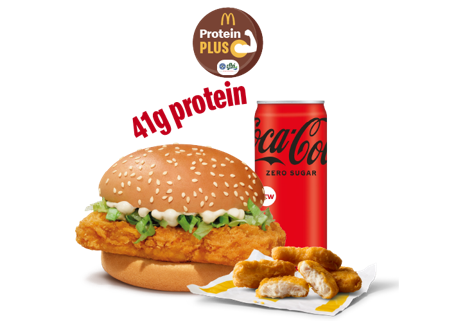 McSpicy Chicken Burger Protein Plus + 4 Pc Chicken Nuggets + Coke Zero McSpicy Chicken Burger Protein Plus + 4 Pc Chicken Nuggets + Coke Zero