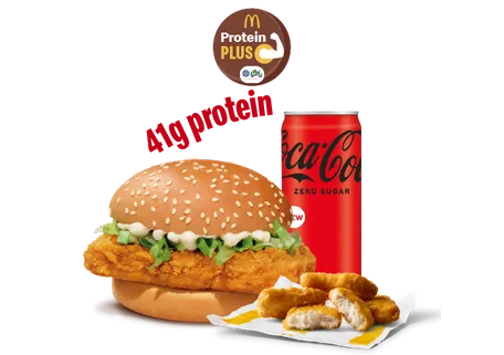 McSpicy Chicken Burger Protein Plus + 4 Pc Chicken Nuggets + Coke Zero