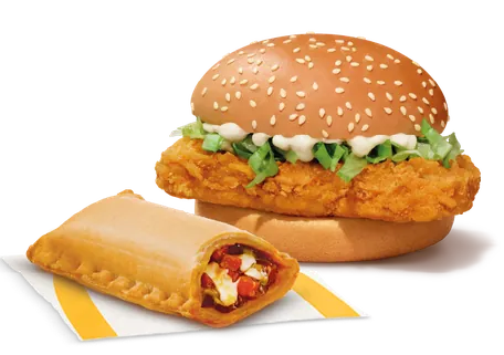 Veg Pizza McPuff + McSpicy Chicken Burger Veg Pizza McPuff + McSpicy Chicken Burger