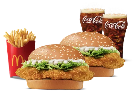 2 Crispy Chicken Burger + Fries (L) + 2 Coke