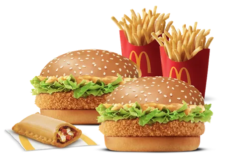 2 Crispy Chicken Burger + 2 Fries (M) + Veg Pizza McPuff